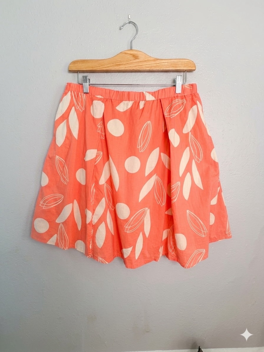 Lane Bryant Coral Skater Skirt with Cream Leaf & Dot Print